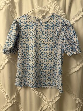 Blue Floral Puff Sleeve Top
